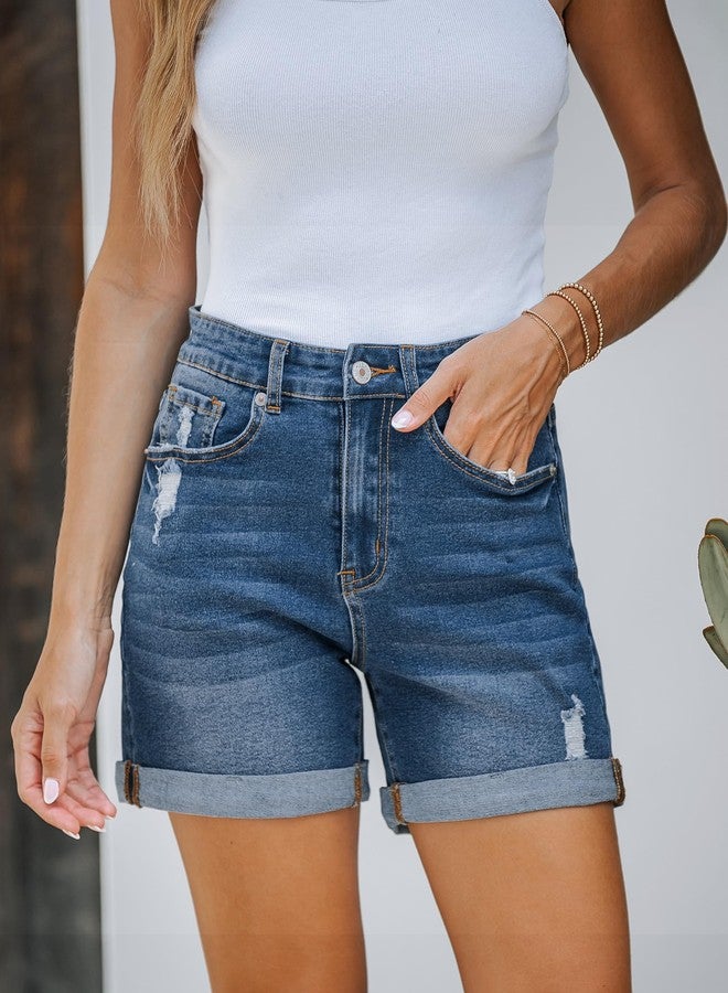 luvamia Women's Casual Ripped Denim Shorts High Rise Summer Destoryed Jeans Shorts Country Concert Outfits for Women After Dusk Blue Size Medium - Image 3